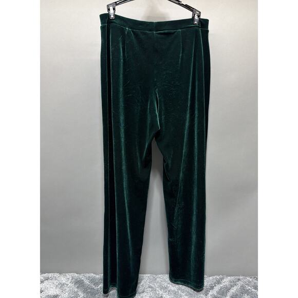 JM Collection Velour Pants Size M Comfy Long Green Wide Leg Velvet Slacks - Picture 2 of 7